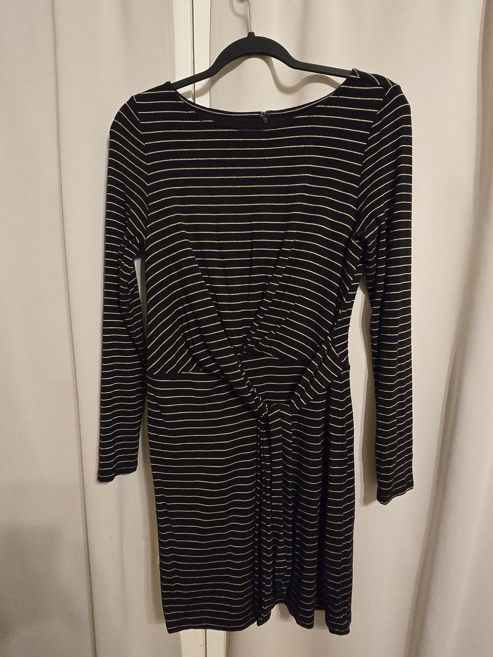 LOFT Black & Gold Striped Tie-Front Dress | Small